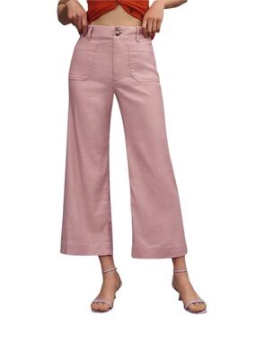 Maeve Anthropologie Colette Wide-Leg Crop Linen Pants in Pink Size 29